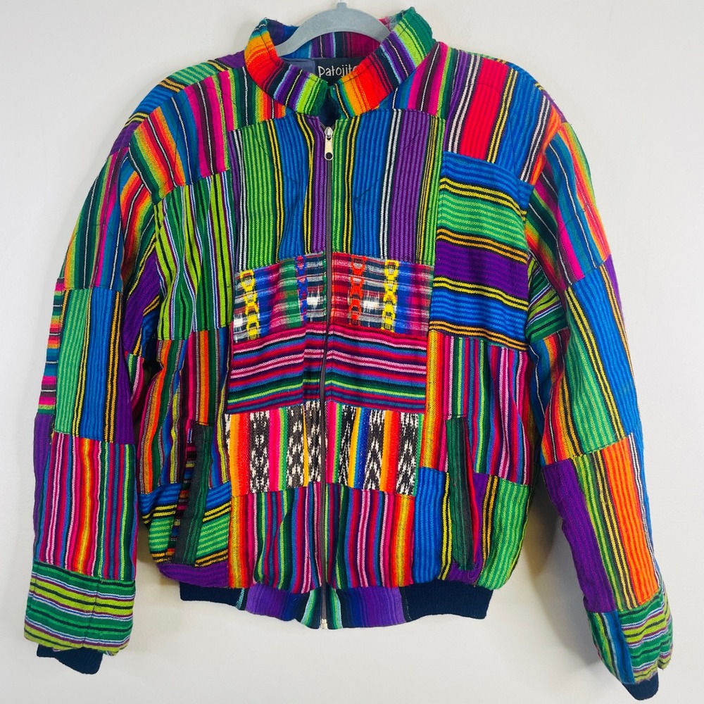 Vintage Patchwork Streetwear Bomber Jacket Womens Large Guatemalan Bright Baggy